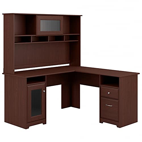 Bush Furniture Cabot L-förmiger Schreibtisch mit Hutch in Espresso-Eiche