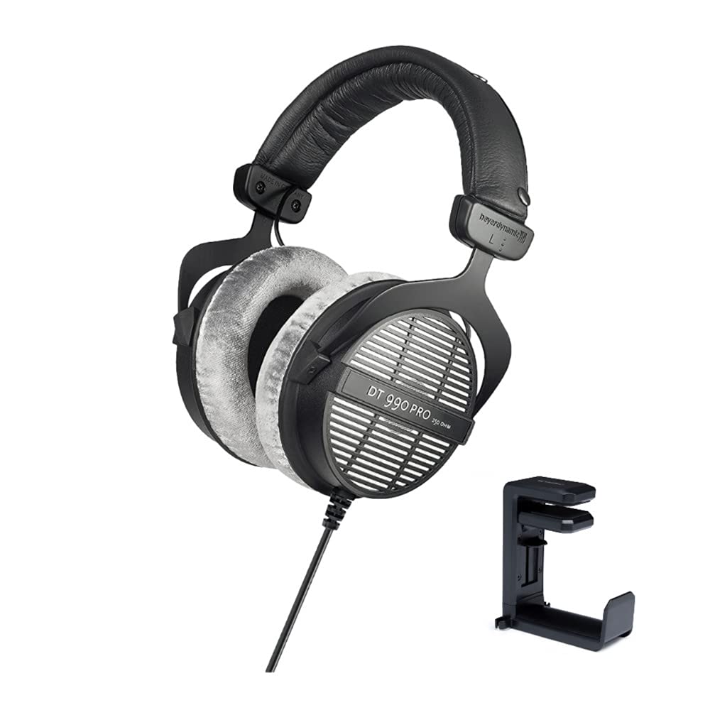 BeyerDynamic Akustisch offener Kopfhörer DT-990 Pro (250 Ohm) mit Knox Gear-Kopfhörerhalterung und integriertem Kabel-Organizer-Paket (2 Stück)