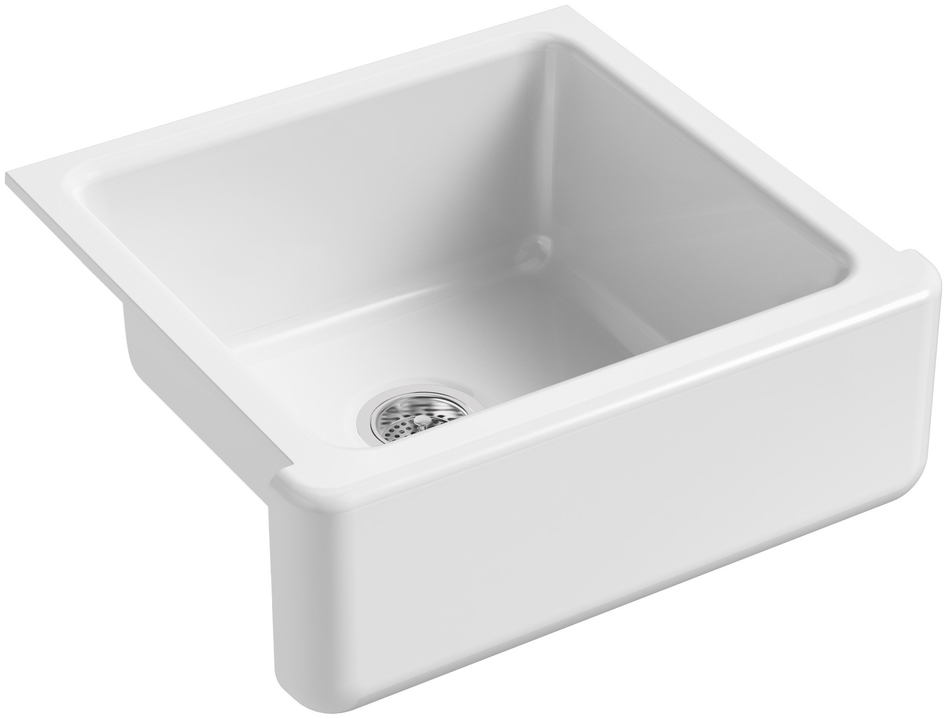 KOHLER K-5665-0 Whitehaven Farmhouse Self-Trimming Undermount Single-Bowl Kitchen Sink with Tall Apron, 23-11/16 x 21-9/16 x 9-5/8-Inch, White