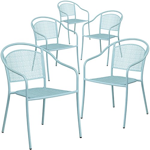 Flash Furniture 5 Pk. Himmelblauer Innen-Außen-Stahl-Patio-Sessel mit runder Rückenlehne