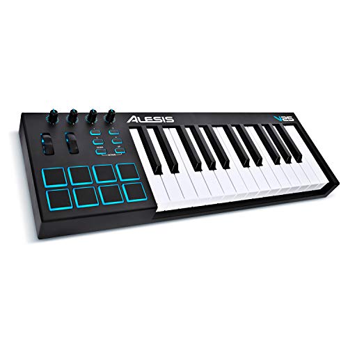 Alesis V25 | 25-Tasten-USB-MIDI-Keyboard und Drum-Pad-Controller (8 Pads / 4 Knöpfe / 4 Tasten)