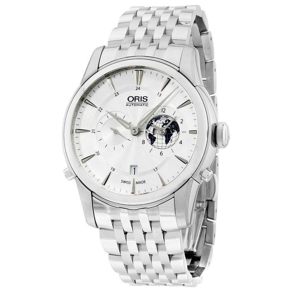 Oris Artelier GMT Automatik Silber Weiß Zifferblatt Edelstahl Herrenuhr 690-7690-4081MB