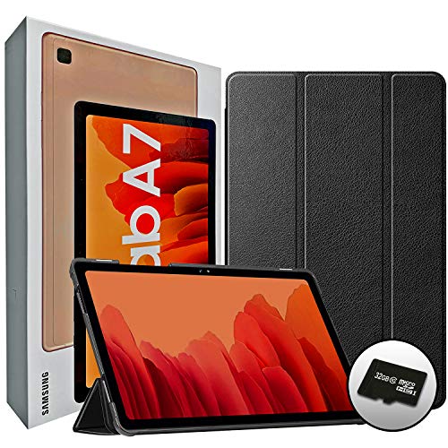 Samsung 2020 Galaxy Tab A7 10.4? Zoll 32 GB Wi-Fi Android 10 Touchscreen International Tablet Bundle – Schlanke dreifach faltbare Hartschalenhülle und 32 GB Micro-SD-Karte