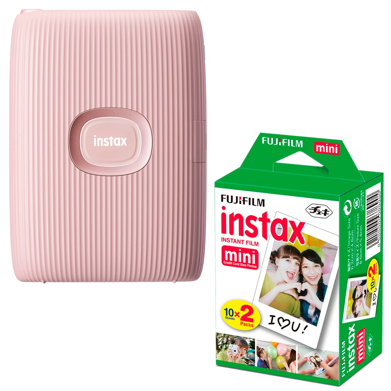 HeroFiber Fuji Instax Mini Link 2 Drucker Soft Pink + Instax Mini Twin Film Pack – 20 Aufnahmen