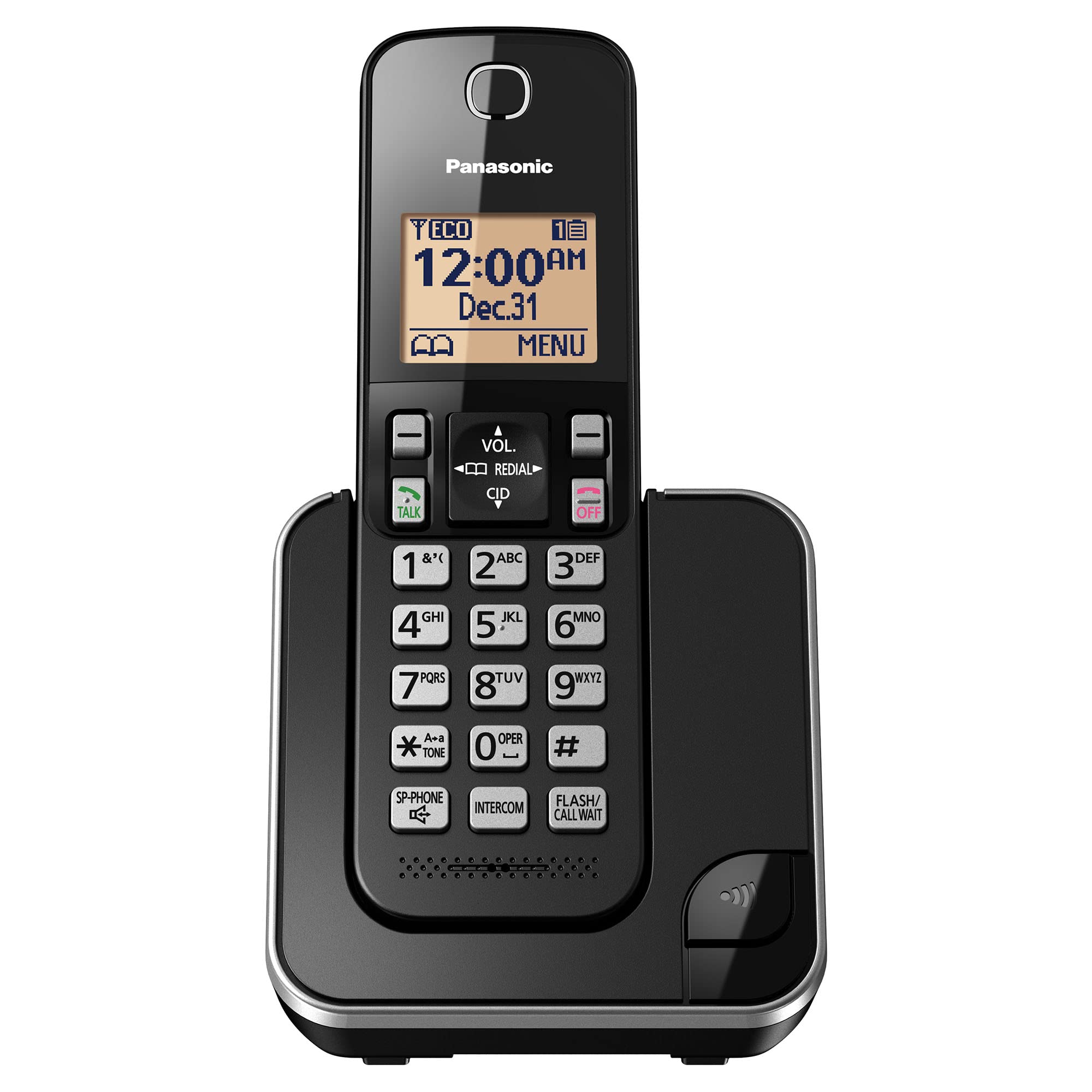 Panasonic Erweiterbares schnurloses Telefonsystem mit bernsteinfarbenem Display mit Hintergrundbeleuchtung und Anrufsperre