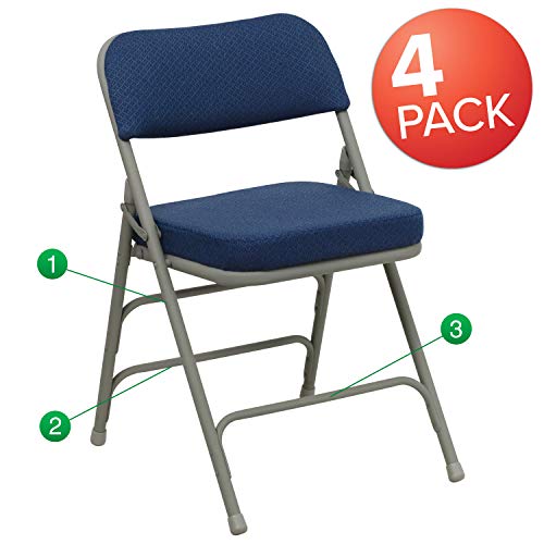 Flash Furniture 4 Pk. HERCULES Serie Premium gebogener dreifach verspannter und doppelt klappbarer Klappstuhl aus Navy-Metall