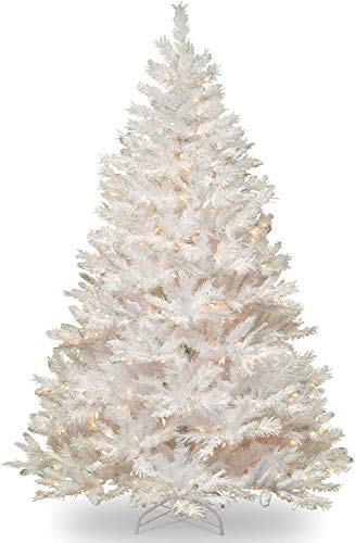 National Tree Company Company Vorbeleuchteter künstlicher Weihnachtsbaum | Inklusive vorbespannter weißer Lichter und Ständer | Weiß mit silbernem Glitzer | Winchester White Pine - 7 Fuß