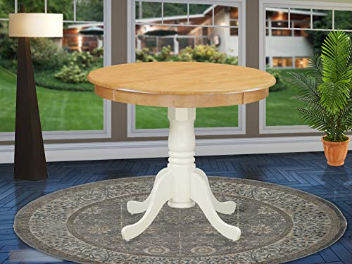 East West Furniture ANT-OLW-TP Antiker Esstisch - Eiche Tischplatte und Leinen Weiß Finish Beine Massivholzrahmen Mid-Century Esstisch