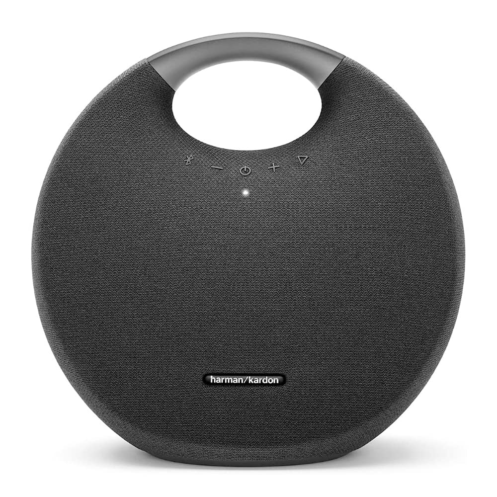 Harman Kardon Onyx Studio 6 Kabelloser Bluetooth-Lautsprecher – IPX7 wasserdichtes Extra-Bass-Soundsystem mit wiederaufladbarem Akku und integriertem Mikrofon – Schwarz