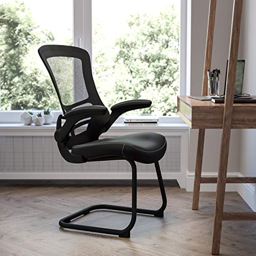 Flash Furniture Seitlicher Empfangsstuhl mit Kufengestell aus schwarzem Netzstoff