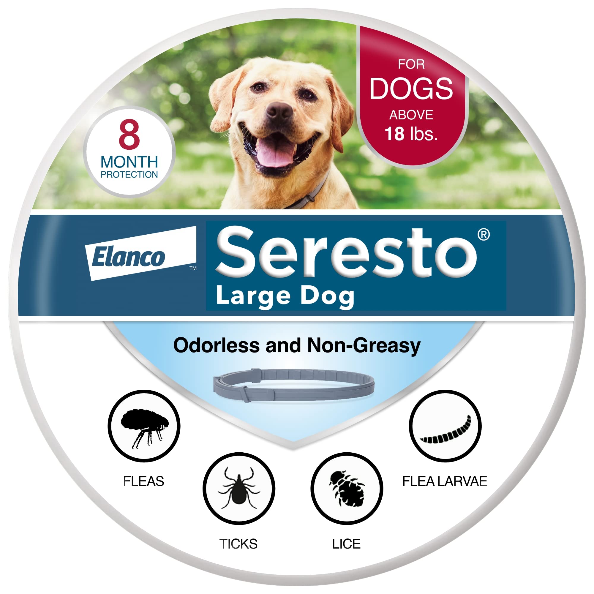 Seresto Vom Tierarzt empfohlenes Halsband zur Behandlung und Vorbeugung von Flöhen und Zecken bei großen Hunden für Hunde über 18 Pfund. | 8 Monate Schutz