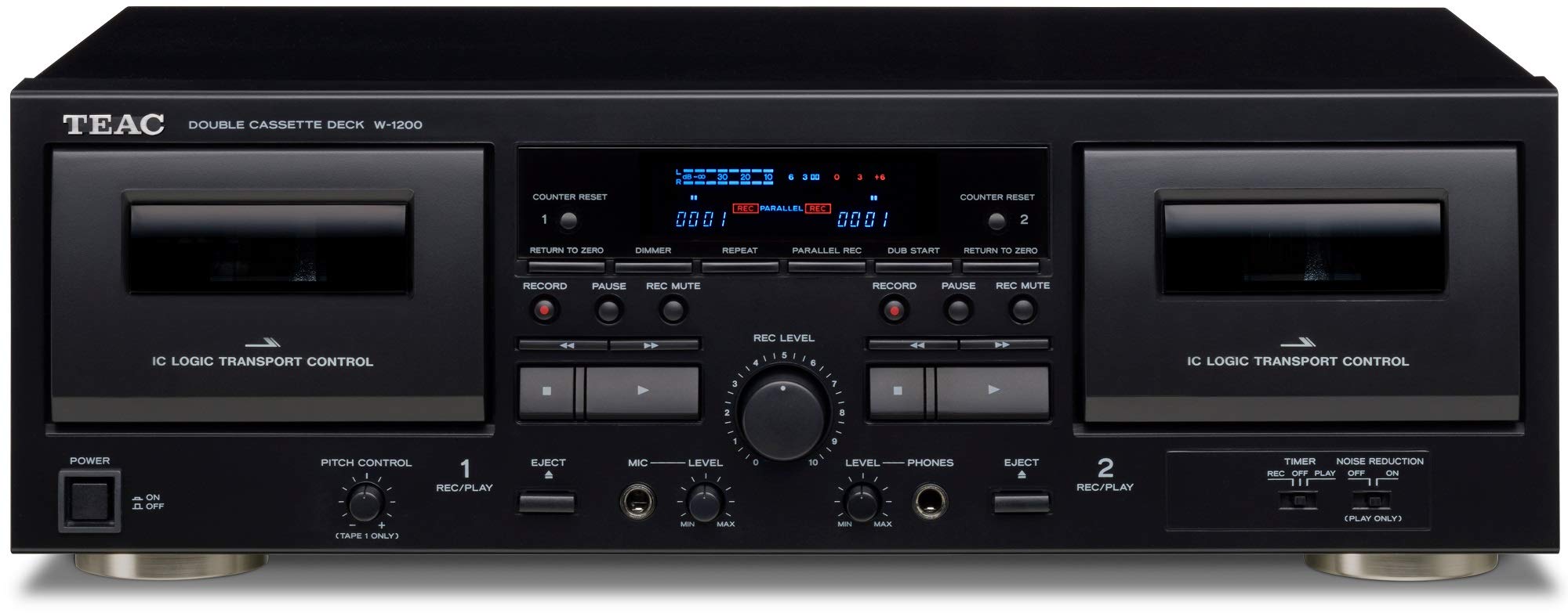 Teac W-1200 Doppelkassettendeck mit Recorder/USB/Pitch/Karaoke-Mikrofoneingang und Fernbedienung