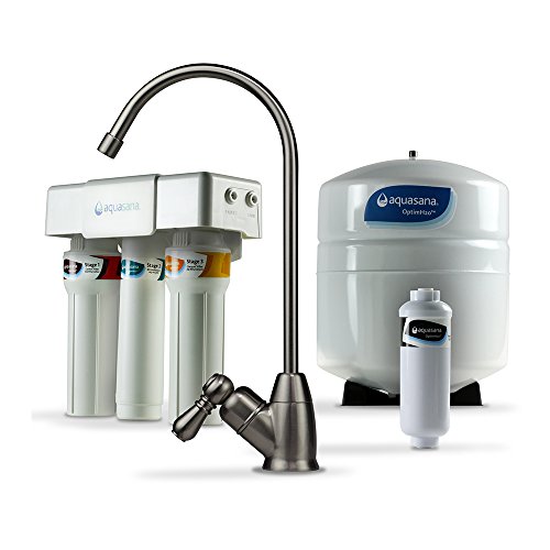 Aquasana Umkehrosmose-Wasserfiltersystem unter der Spüle – Filtert 95 % Fluorid – Küchentisch-Wasserhahnfiltration – Gebürstetes Nickel – AQ-RO-3.55