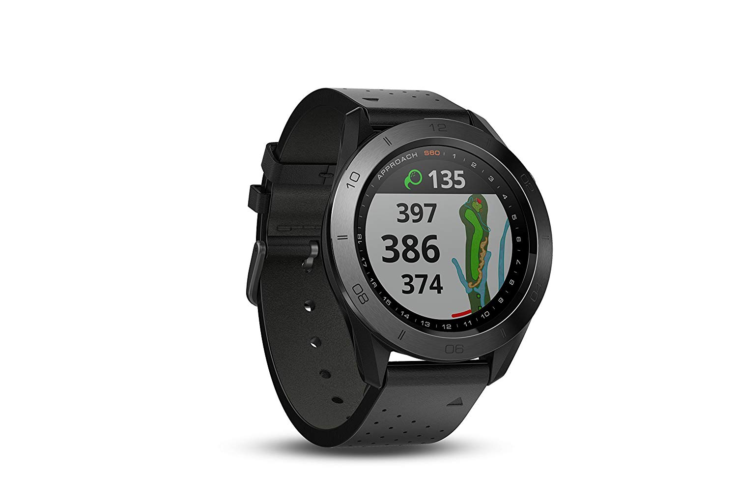 Garmin Approach S60 Premium GPS Golfuhr mit schwarzem Lederband