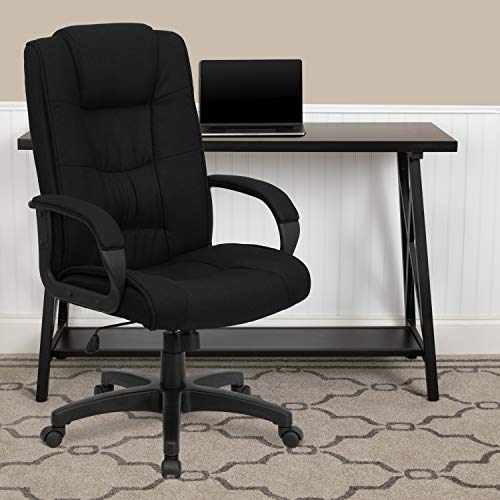 Flash Furniture Bürodrehstuhl aus schwarzem Stoff mit hoher Rückenlehne und Armlehnen