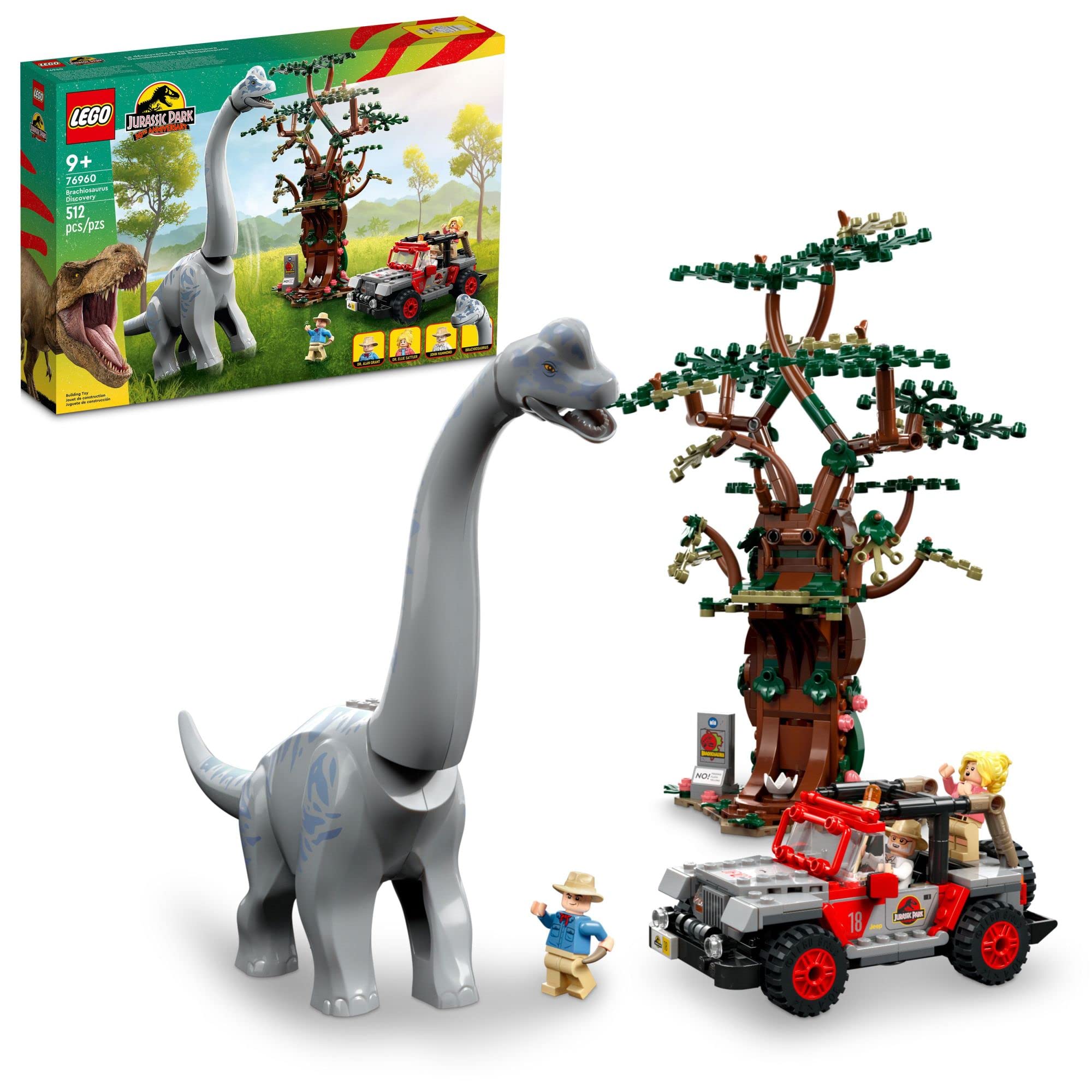  LEGO Jurassic World Brachiosaurus Discovery 76960 Jurassic Park Dinosaurierspielzeug zum 30-jährigen Jubiläum; Mit einer großen Dinosaurierfigur und einem aus Ziegeln gebauten Jeep Wrangler-Autosp...