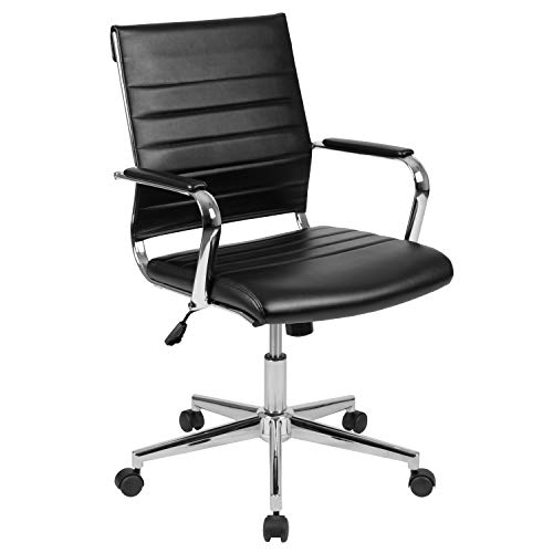 Flash Furniture Schwarzer LeatherSoft Contemporary Executive Ribib Executive-Drehstuhl mit mittlerer Rückenlehne