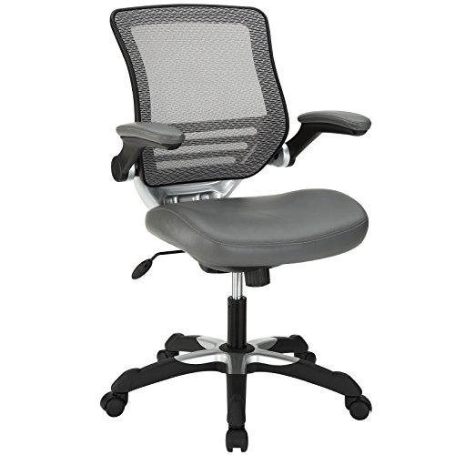 Modway Edge Mesh Rückenlehne und weißer Vinylsitz Bürostuhl mit hochklappbaren Armen - Computertische in Grau