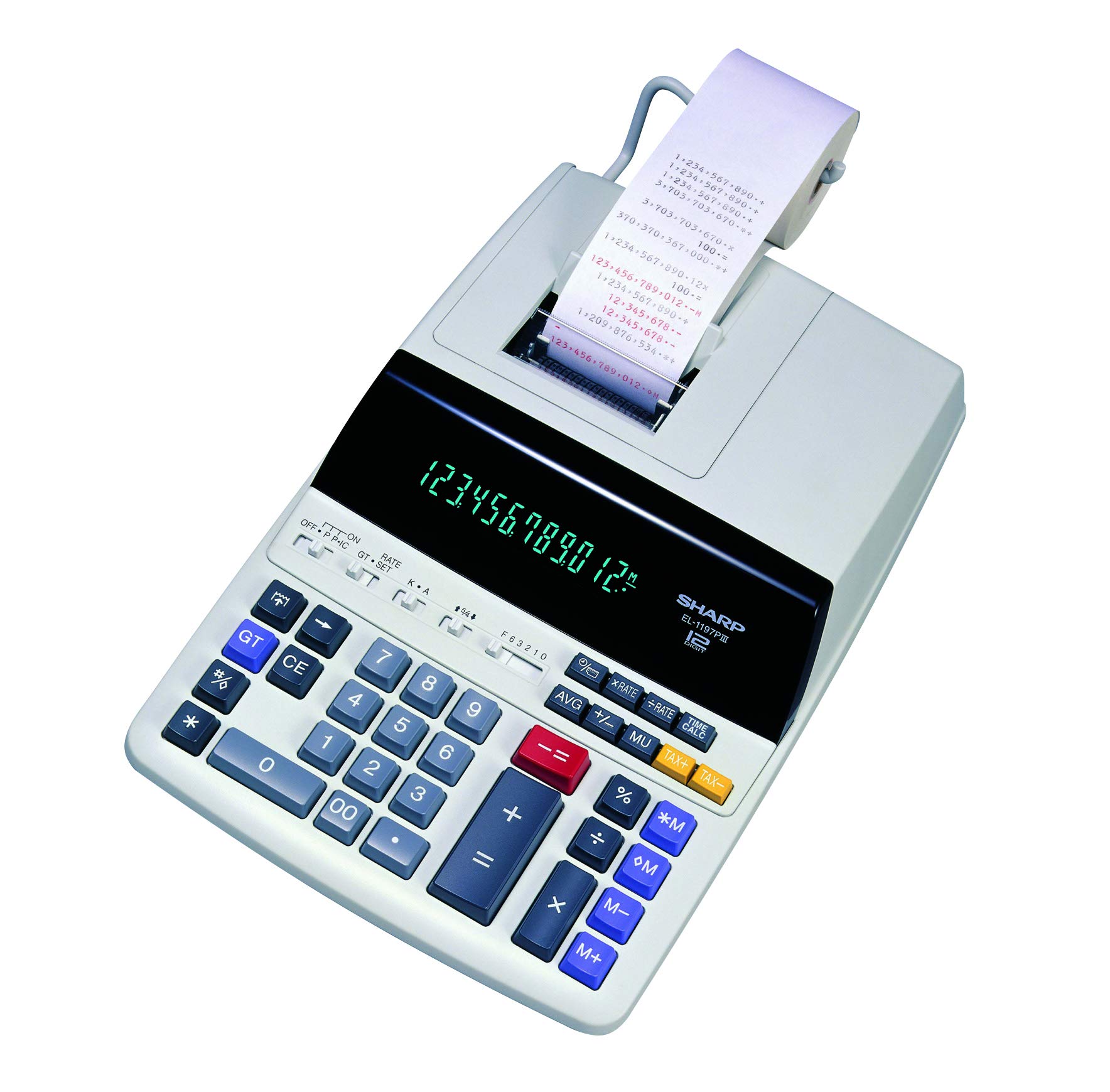 Sharp EL-1197PIII Robuster Farbdruckrechner mit Uhr und Kalender