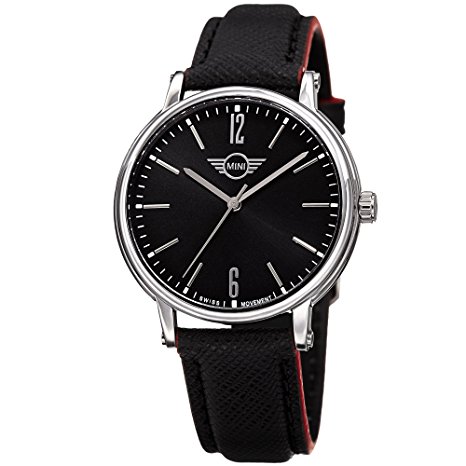 MINI Herren 160608 Swiss Quartz Black Echtlederarmband Uhr