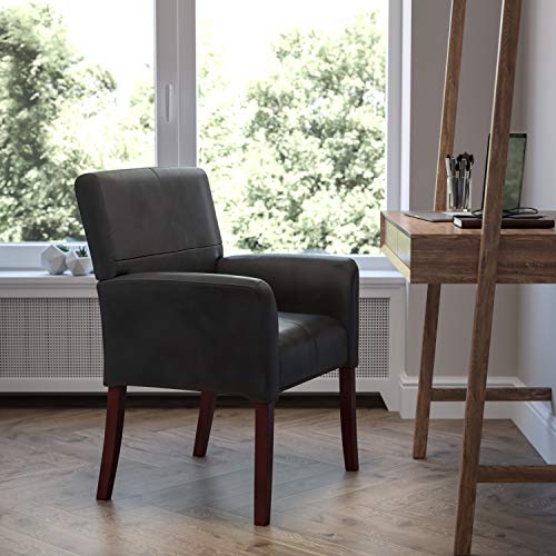 Flash Furniture Chefsessel/Empfangsstuhl aus bordeauxrotem Leder mit Mahagoni-Beinen