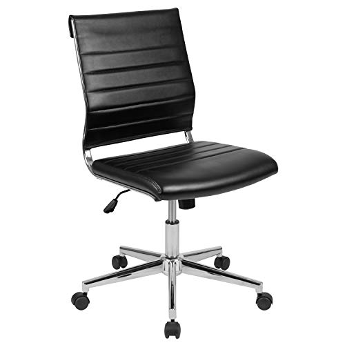 Flash Furniture Armloser schwarz gerippter LeatherSoft Swivel Conference Office Chair mit mittlerem Rücken