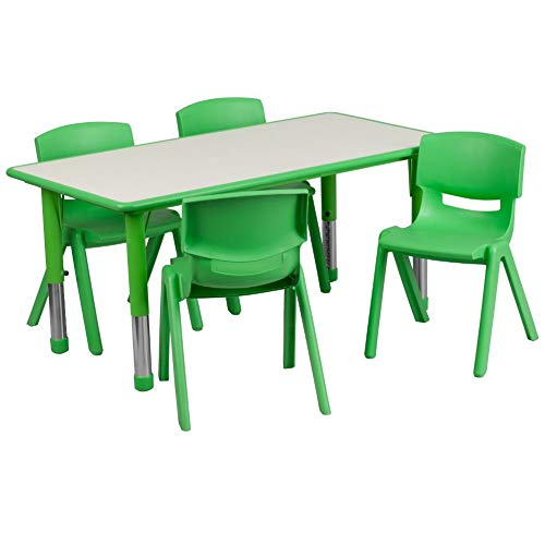 Flash Furniture 23.625''W x 47.25''L Rechteckiger grüner Kunststoff Höhenverstellbarer Aktivitätstisch mit 4 Stühlen