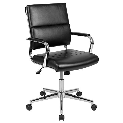 Flash Furniture Schwarzer LeatherSoft Contemporary Panel Executive-Drehstuhl mit mittlerer Rückenlehne