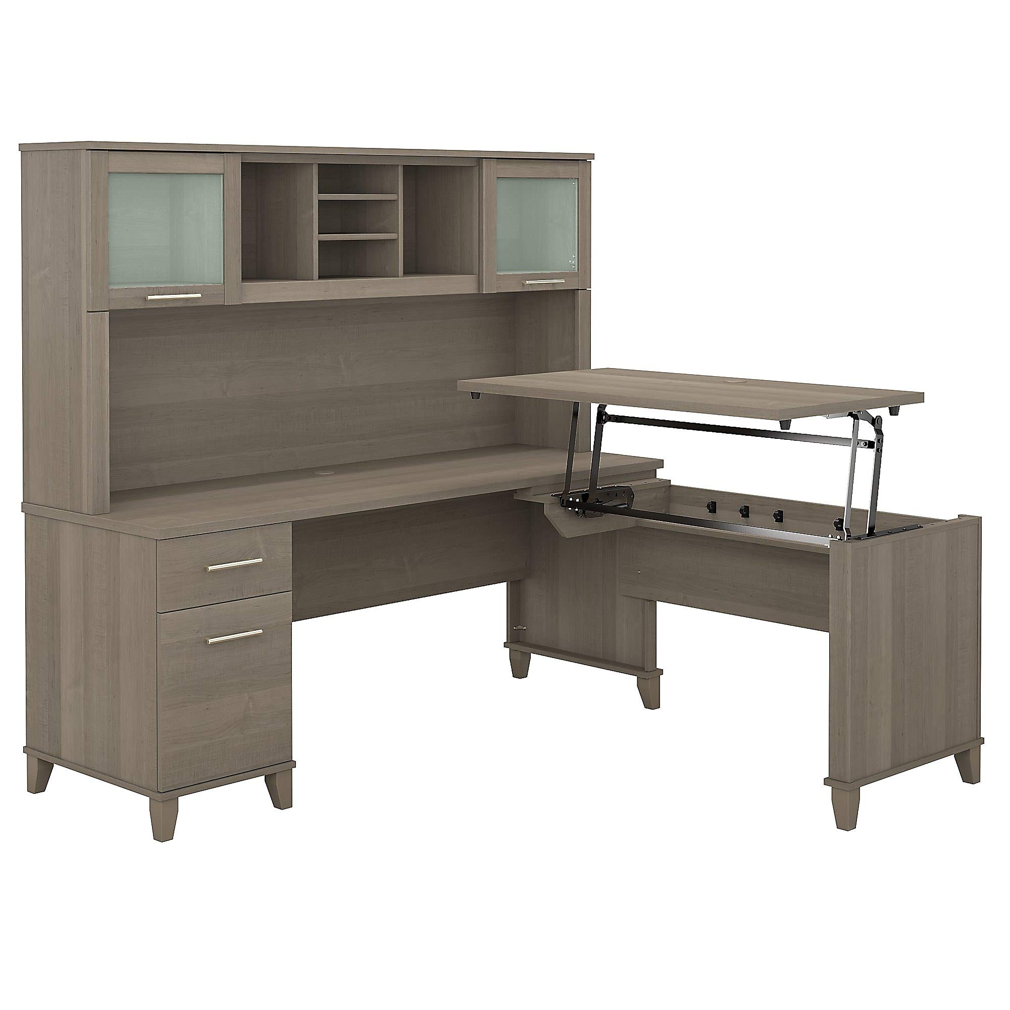 Bush Furniture Somerset 3-Positionen-Sitz-Steh-L-förmiger Schreibtisch mit Hutch