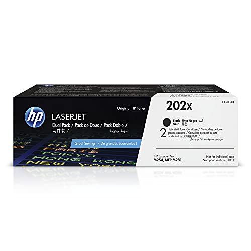 HP Original 202X schwarze Tonerkartuschen mit hoher Reichweite (2er-Pack) | Funktioniert mit den Serien Color LaserJet Pro M254 und Color LaserJet Pro MFP M281 | CF500XD