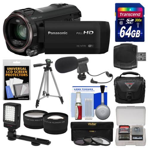 Panasonic HC-V770 HD-Camcorder mit kabelloser Smartphone-Twin-Videoaufnahme + 64 GB 94 MB/s UHS-1/U3