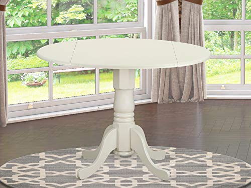 East West Furniture -- DROPSHIP East West Möbel DLT-WHI-TP Dublin Tischwäsche Weiß Tischplatte Oberfläche und Leinen Weiß Finish Sockelbeine Massivholzrahmen Holz Esstisch