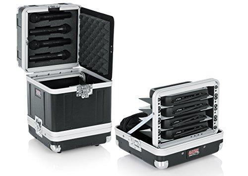 Gator Mikrofon Hard Case; Hält (4) drahtlose Mikrofonsysteme mit Halbregalregalen und Stauraum für (4) Handempfänger (GM-4WR)