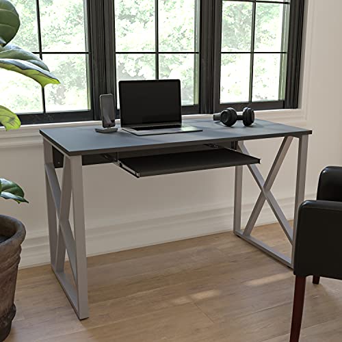 Flash Furniture Schwarzer Computertisch mit ausziehbarer Tastaturablage und Kreuzstrebenrahmen
