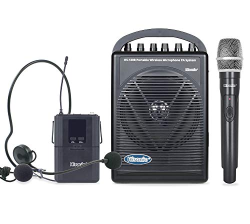 Hisonic HS120B Wiederaufladbares und tragbares PA-System (Public Address) mit integriertem UHF-Funkmikrofon (1 Handgerät + 1 Gürteltasche)