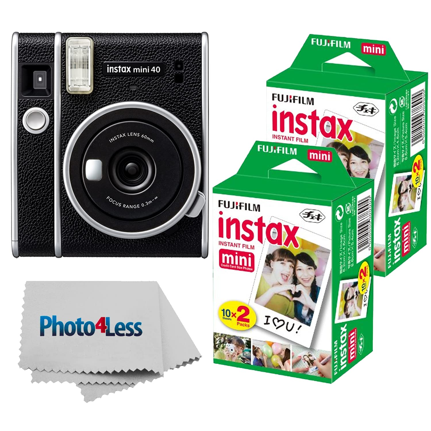 Fujifilm Instax Mini 40 Sofortbildkamera Schwarz + Instax Mini Twin Pack Sofortbildfilm 2 Packungen (insgesamt 40 Blatt) – Sofortbildkamera-Paket mit tollem Preis-Leistungs-Verhältnis!