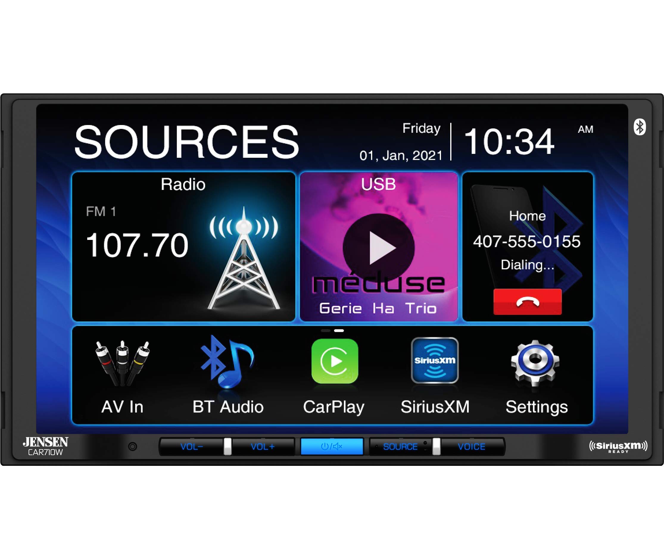 JENSEN CAR710W 7 Mechless Multimedia-Receiver mit kabellosem Apple CarPlay l Unterstützt Android-Geräte l SiriusXM-Ready l Integriertes Bluetooth