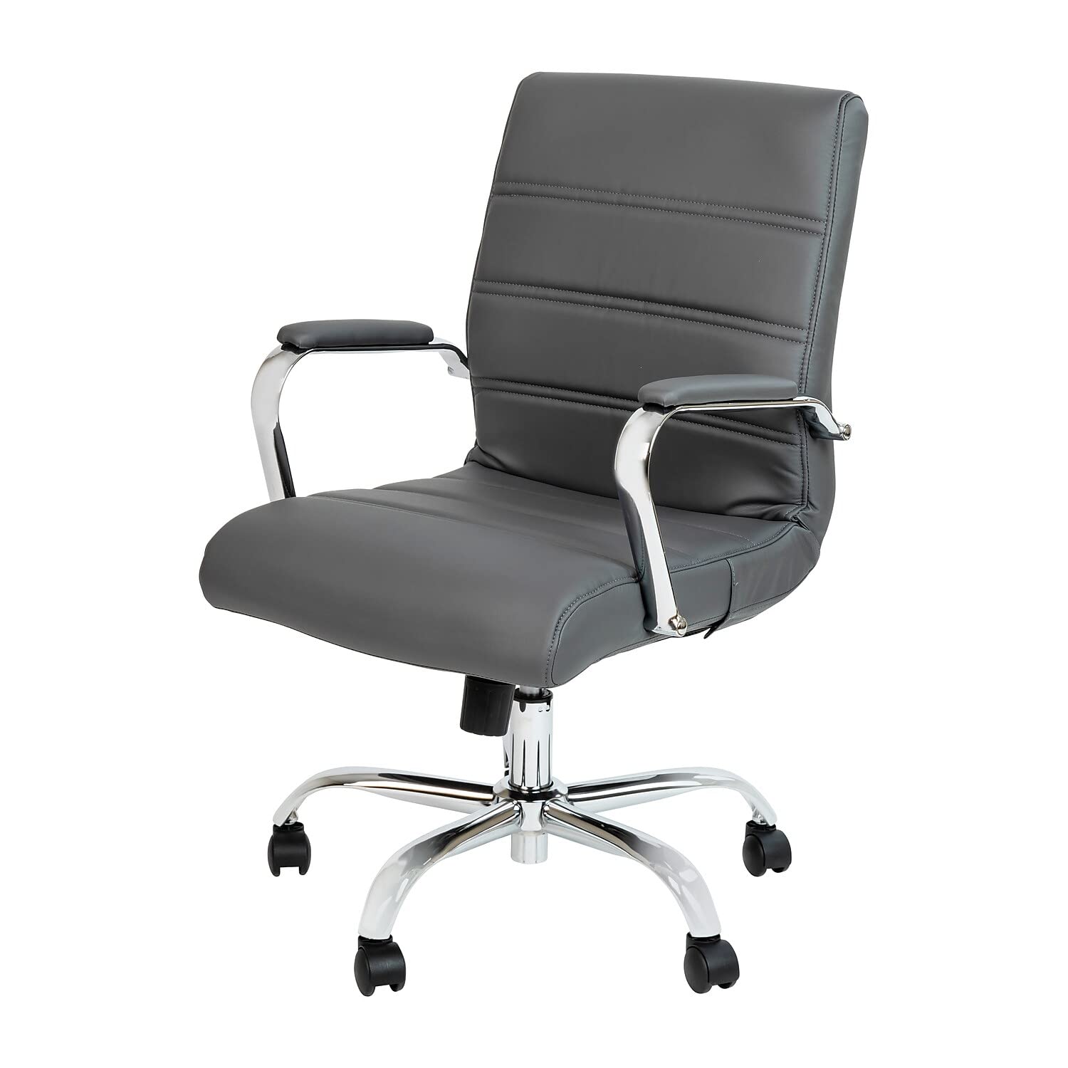 Flash Furniture Schreibtischstuhl mit mittlerer Rückenlehne – Grauer LederSoft Executive-Drehbürostuhl mit Chromgestell – Drehsessel