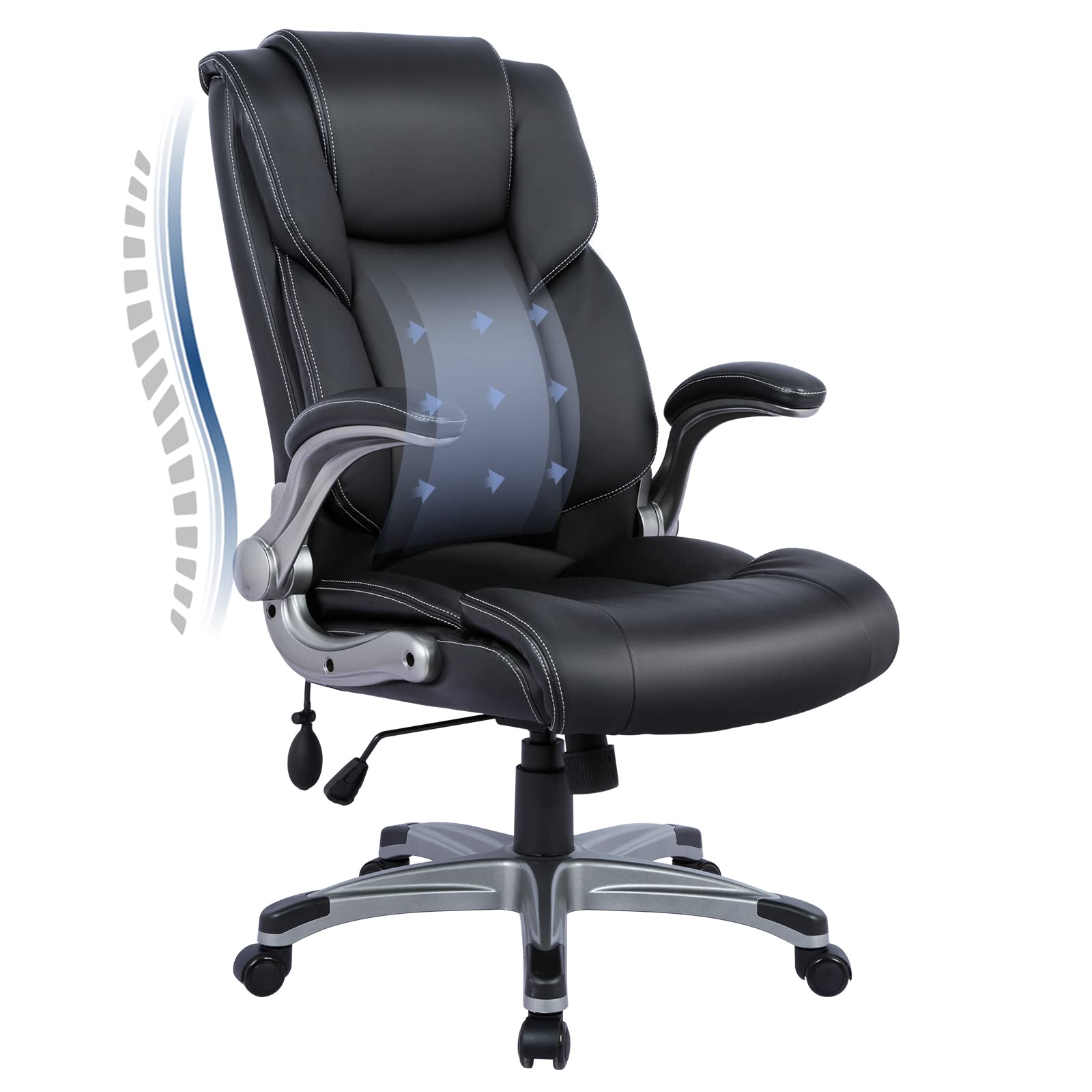 COLAMY Chefbürostuhl mit hoher Rückenlehne – ergonomischer Heimcomputer-Schreibtisch-Lederstuhl