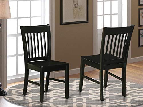 East West Furniture NFC-BLK-W Norfolk Küchenstühle - Holzsitz und schwarz Massivholz Struktur Holz Esszimmerstuhl 2er-Set