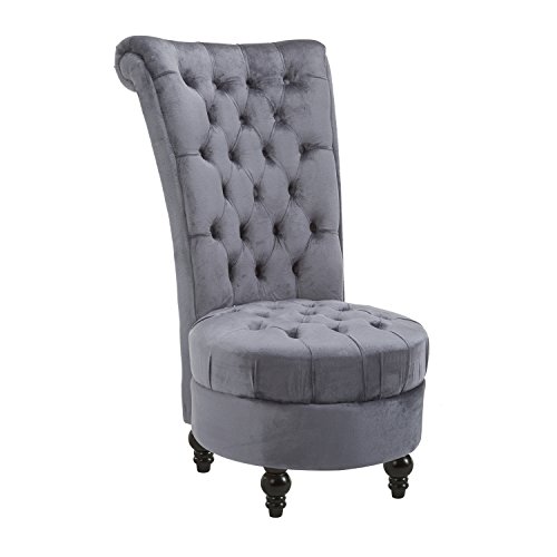 HomCom Retro Armlehnstuhl mit hoher Rückenlehne Wohnzimmermöbel Gepolsterter getufteter Royal Accent Seat (Soft Grey)