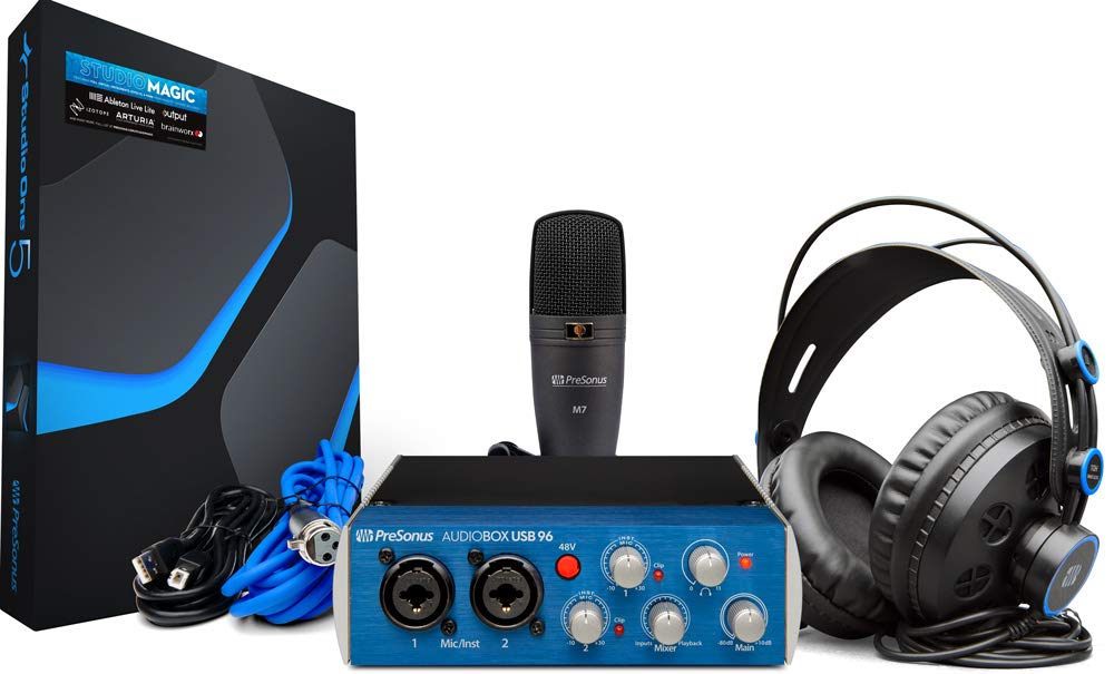 PreSonus "AudioBox 96 Studio USB 2.0 Aufnahmepaket mit Schnittstelle, Kopfhörer, Mikrofon und Studio One-Software"