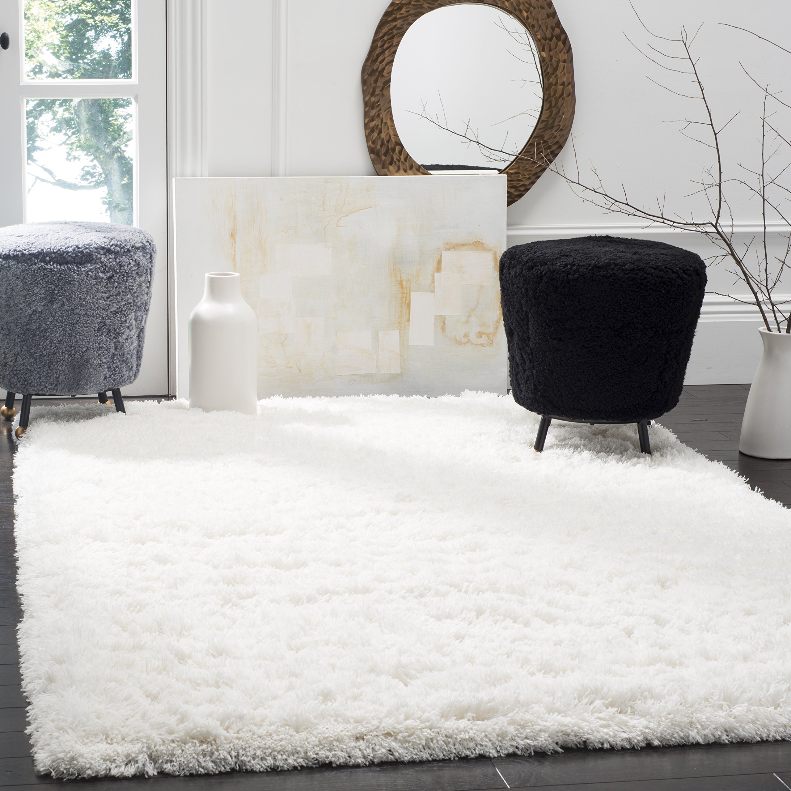 Safavieh Polar Shag Collection 5'1' Square White PSG800B Solid Glam 3-Zoll extra dicker Teppich