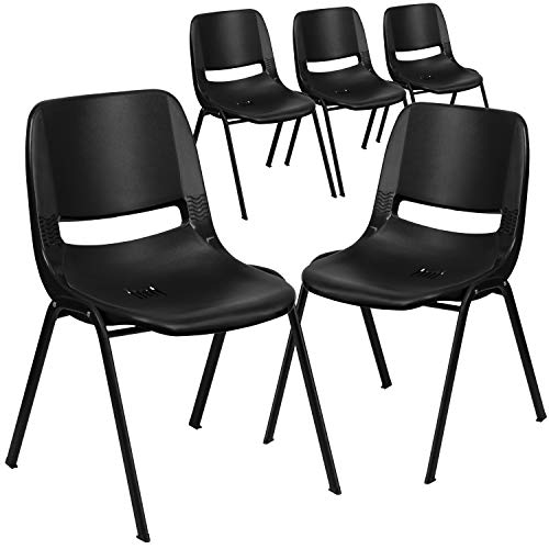 Flash Furniture 5 Pk. HERCULES Series 440 lb. Kapazität Schwarzer ergonomischer Schalenstapelstuhl für Kinder mit schwarzem Rahmen und 14 'Sitzhöhe