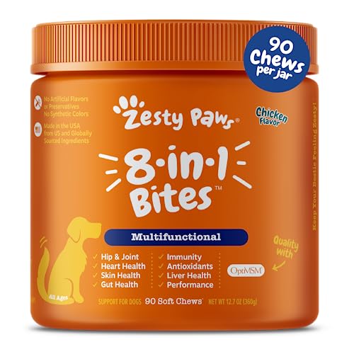  Zesty Paws Multifunktionale Nahrungsergänzungsmittel für Hunde – Glucosamin-Chondroitin zur Gelenkunterstützung mit Probiotika für die Gesundheit von Darm und Immunsystem. Omega-Fischöl mit...