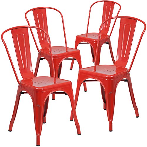Flash Furniture 4 Pk. Stapelbarer Stuhl aus rotem Metal...