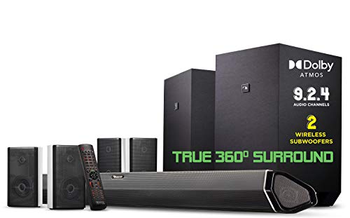  Nakamichi Shockwafe Ultra 9.2.4-Kanal-1000-W-Dolby-Atmos/DTS:X-Soundbar mit zwei 10-Zoll-Subwoofern (kabellos) und 4 hinteren Surround-Lautsprechern. Genießen Sie explosive Plug-and-Play-Bässe und...