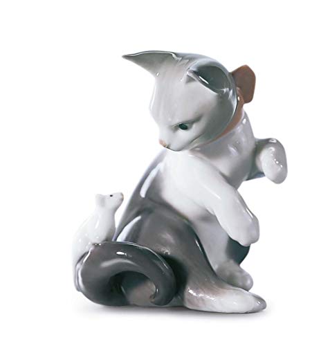 Lladró Figur Katze und Maus. Porzellan-Katzenfigur.