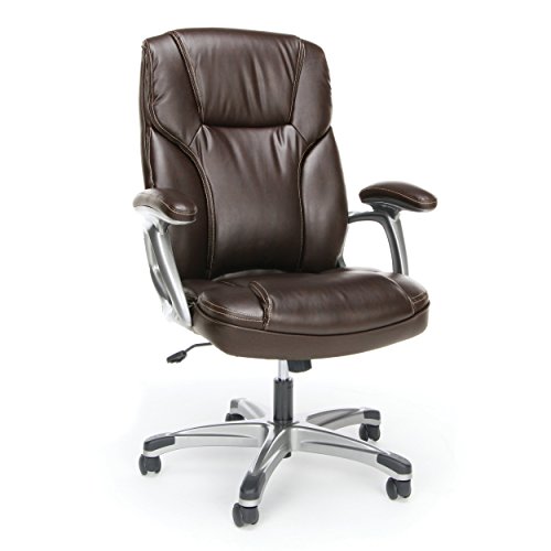 OFM Essentials Executive Office / Computerstuhl aus Leder mit hoher Rückenlehne und Armlehnen - Ergonomischer Drehstuhl (ESS-6030-BRN)