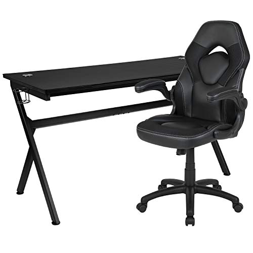 Flash Furniture Set aus rotem Gaming-Schreibtisch und schwarzem Gaming-Liegestuhl mit Getränkehalter und Kopfhörerhaken